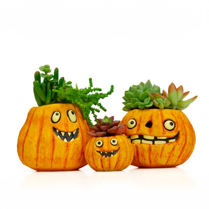 Cohasset Gifts - Wholesale Plant Pot - Blobhouse 3pc Pumpkin Family Planter Set - Halloween Blobs1