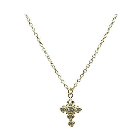 Charm: Small Cross med CZ: Guld Vermeil eller Sterling för wholesale av Athena Designs