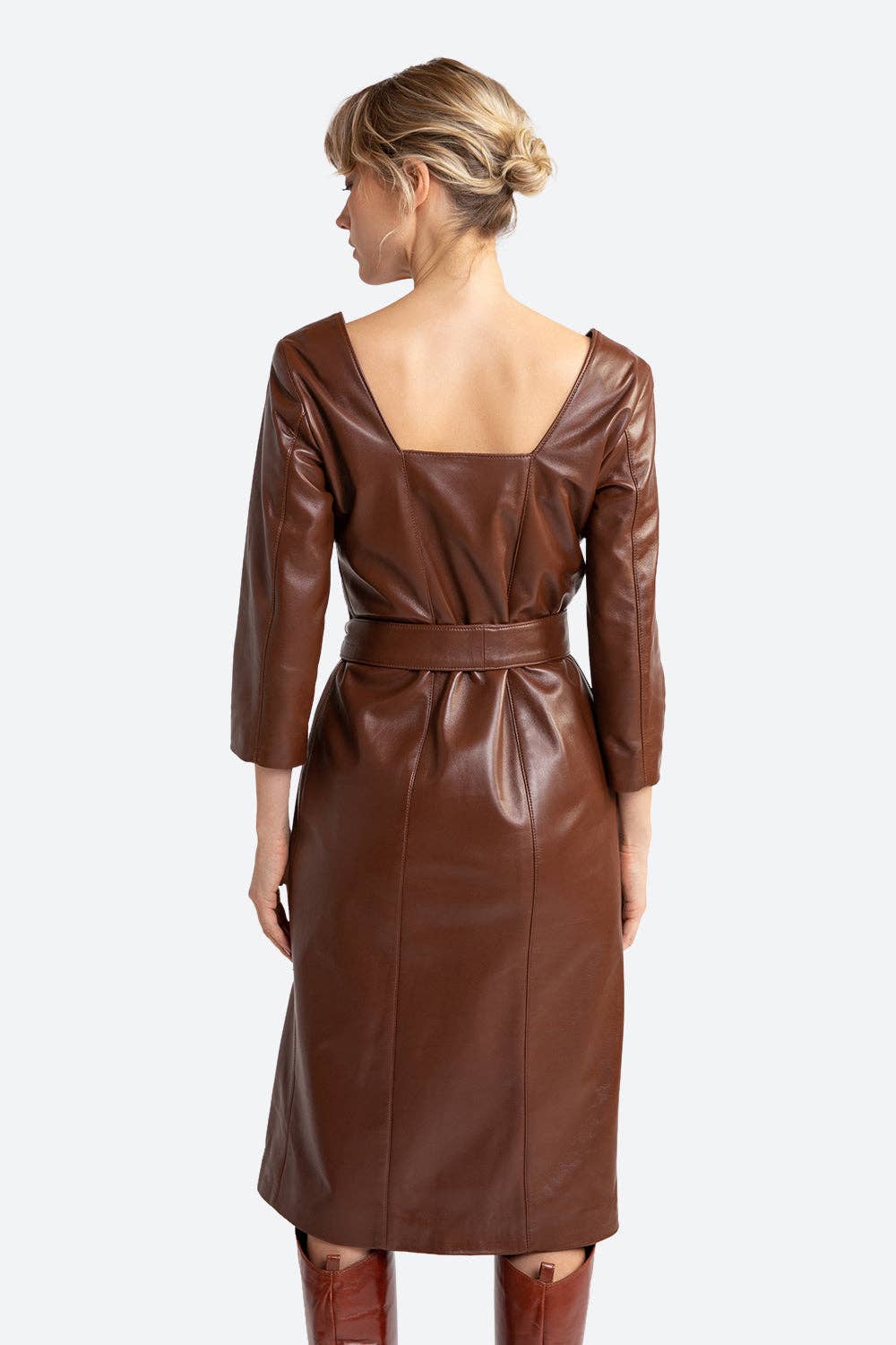 Gaucho Buenos Aires - Wholesale Dress - Women's - Mabel Belted Leather Midi Dress in Chocolate2
