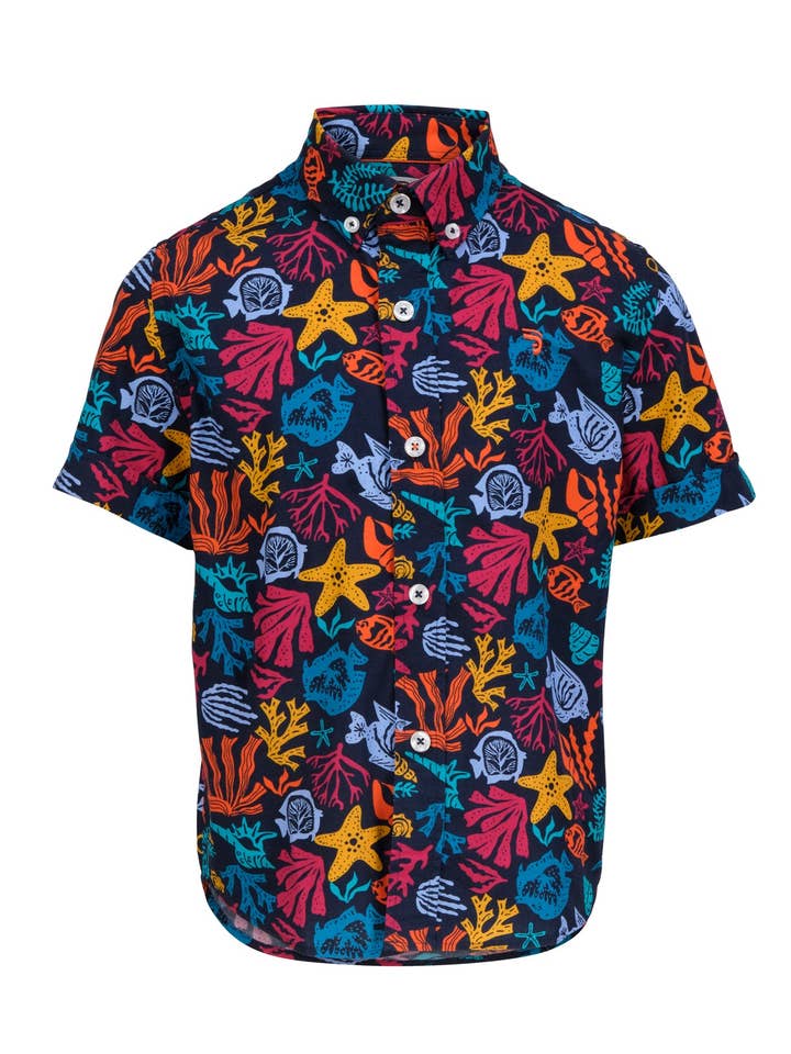 Camicia da bambino a manica corta con stampa corallo per la vendita all'ingrosso da parte di J&JOY