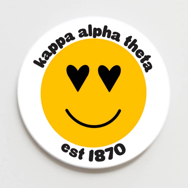 Kappa Alpha Theta Greek Heart Eyes Button - 2.25 inch for wholesale by Good Vibez Collegiate