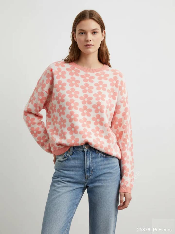 Jersey Jacquard Motivo Flores para venta al por mayor de Mimi & Gogo