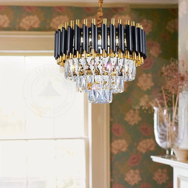 Ledsone - Wholesale Chandelier/Hanging Light - Black and Gold Hanging Crystal Chandeliers Light Fixture ~48033