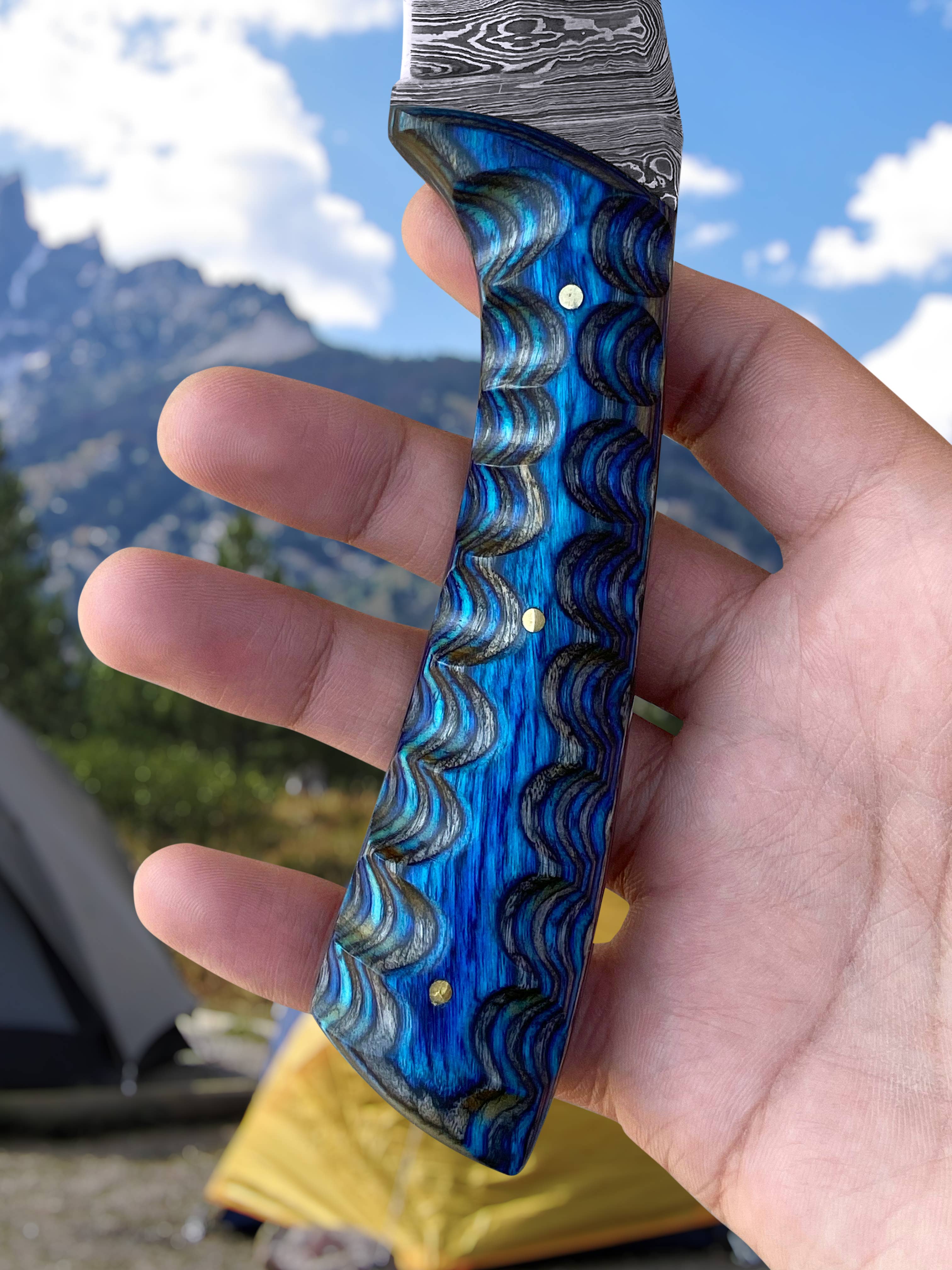 FH KNIVES - Wholesale Pocket Knife/Holder - 8' Handmade damascus steel knife with leather sheath1