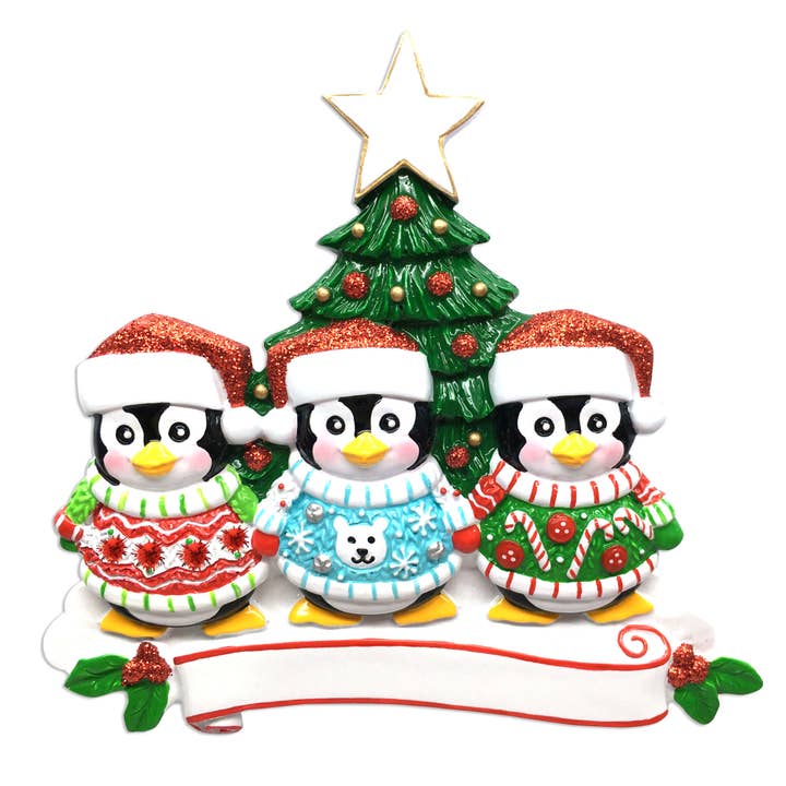 PolarX Ornaments - Wholesale Ornament - Ugly Sweater Penguin Family Personalized Ornament