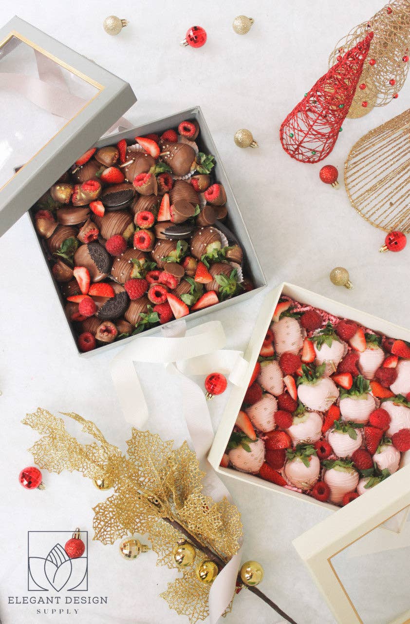 Elegant Design Supply – Caixa de presente por atacado – Caixa de Presente Quadrada com Tampa Transparente e Fita - Várias Cores - Para Arranjos de Flores/ Presentes / Morangos com Chocolate de Luxo32