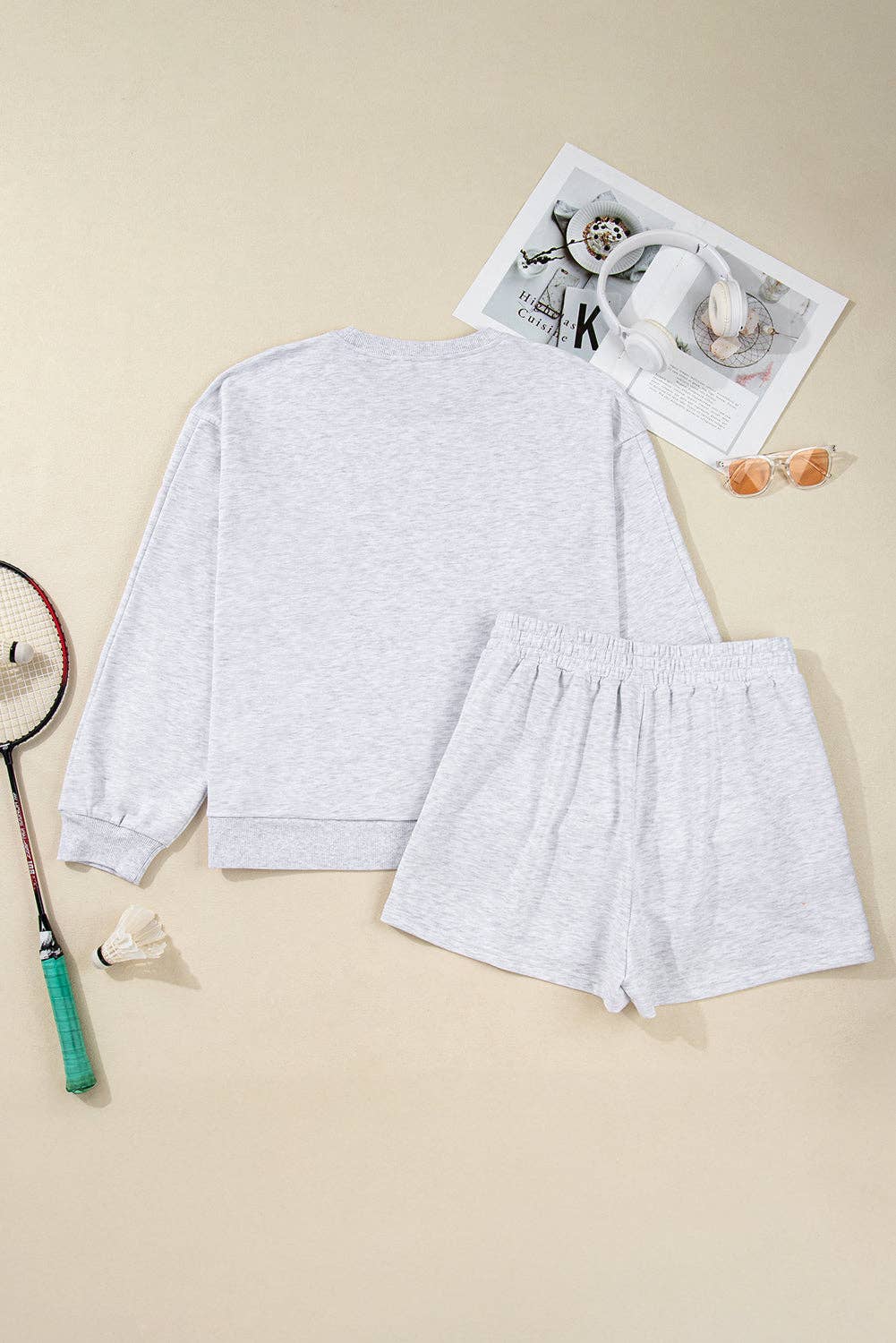Light Grey LALALOO Plus Size Bow Embroidered Pullover and Shorts Set for wholesale on Faire6