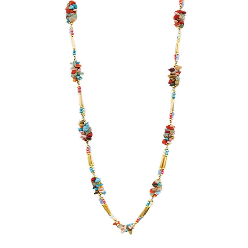 AMORINO SRL - Wholesale Beaded/Pearl Necklace - LONG NECKLACE WITH CRYSTALS AND STONES - HZM24144A8635