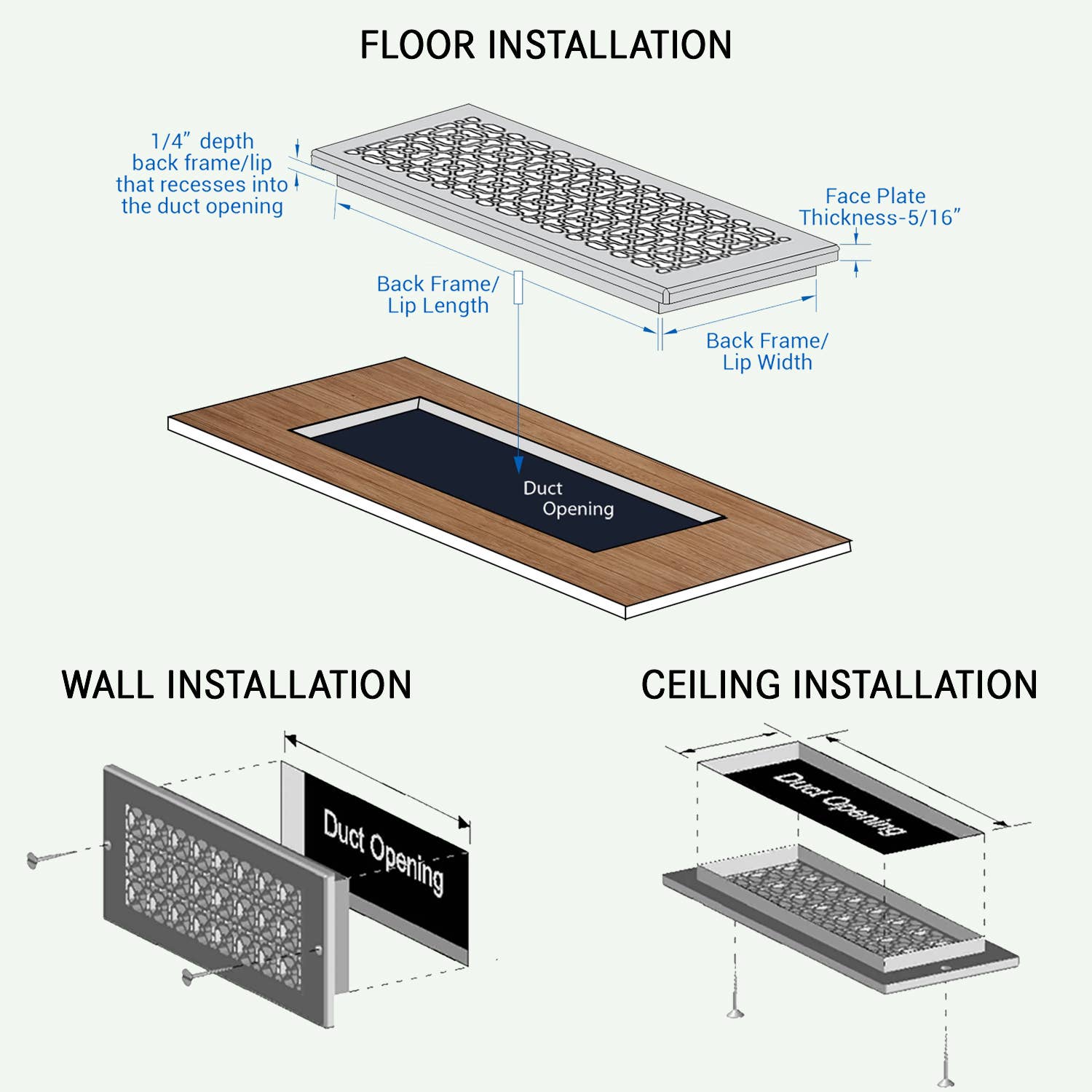 Registers and Hardware Hub Inc. - Wholesale Dimensionele/3D-muurkunst - Air Return Grill 6 „x 12" kanaalopening | Massief gegoten aluminium11