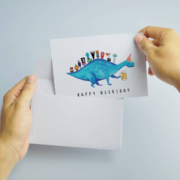 Liyana Studio - Wholesale Birthday Card - Beer Tap Dinosaur - Funny Birthday Card