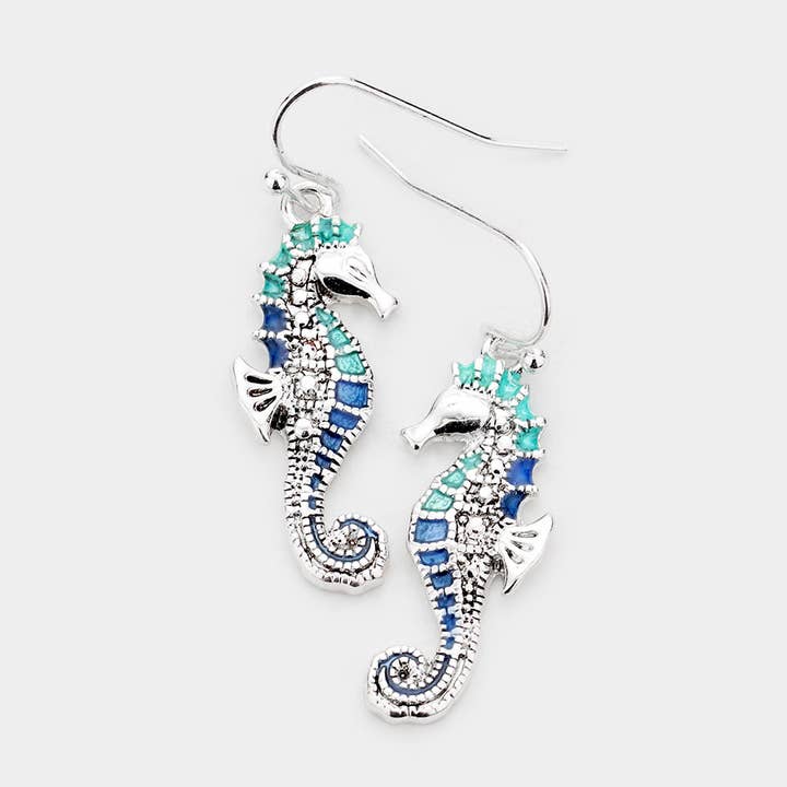 Enamel Metal Seahorse Dangle Earrings for wholesale by Sensibling Corp.