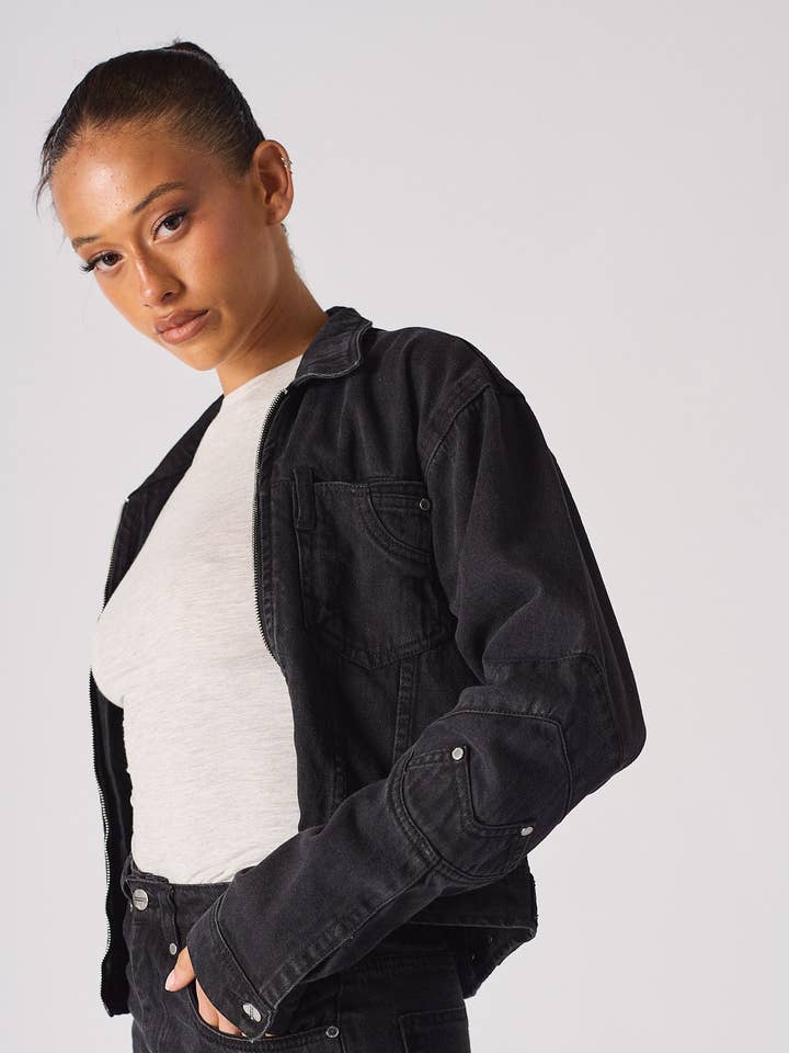 VESTE EN JEAN RÉGULIÈRE - NOIR pour la vente par HERMAN & CO