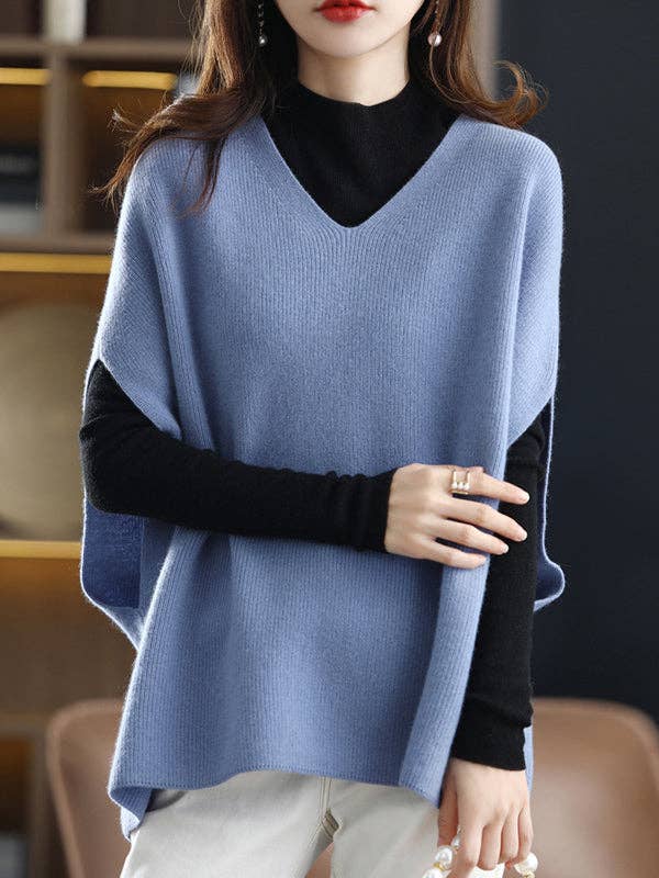 Plush Looks – wholesale Väst - Dam – Avslappnad ärmlös lös enfärgad V-ringad västtopp4