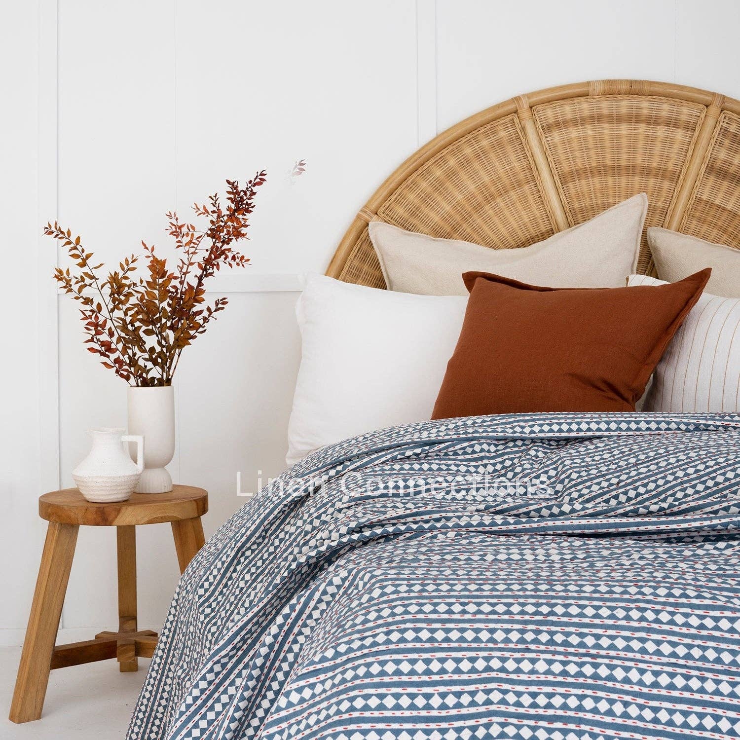 Glamthread - Wholesale Quilt - Linen Connections Indian Kantha Quilt - Blue Mist1