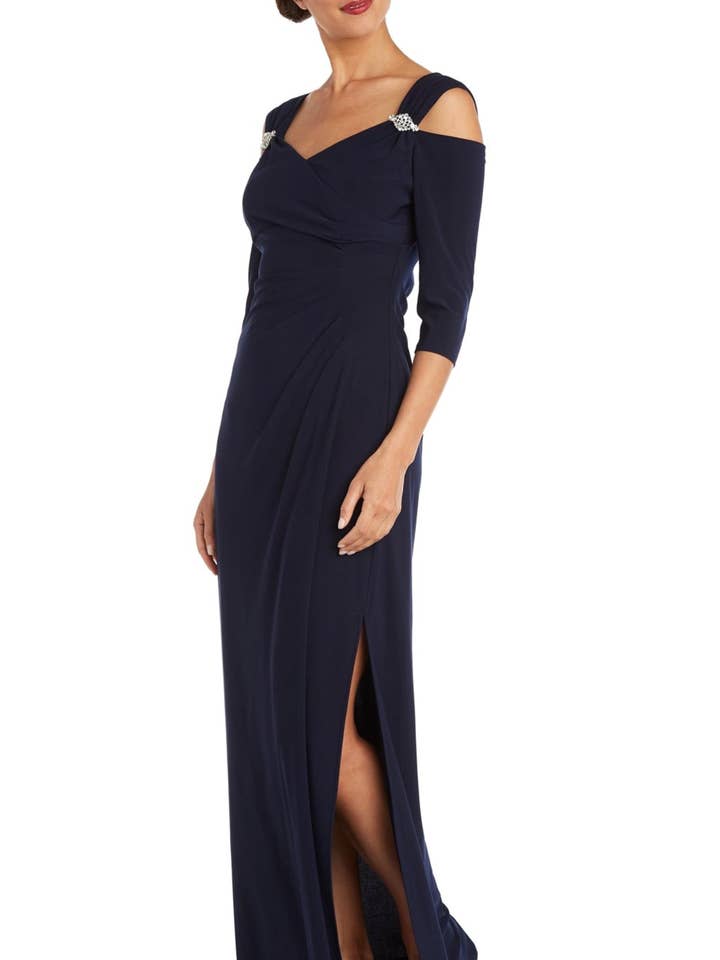 NAVY RM Richards Cold Shoulder Long Evening Dress for wholesale on Faire0