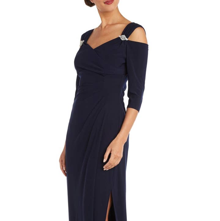 NAVY RM Richards Cold Shoulder Long Evening Dress for wholesale on Faire0