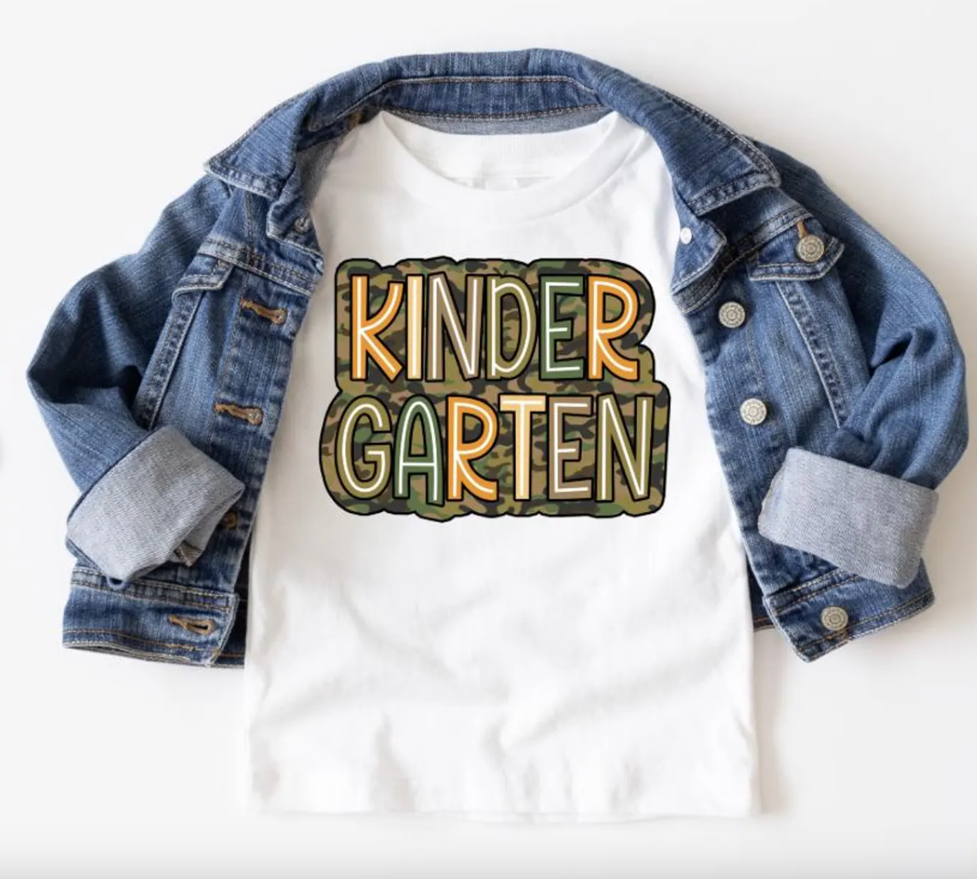 AvaryMaeInspirations - Wholesale Screen Printed T-Shirt - Kids - Kindergarten Camo Boys School Tee Shirt, 1st Day of School T2