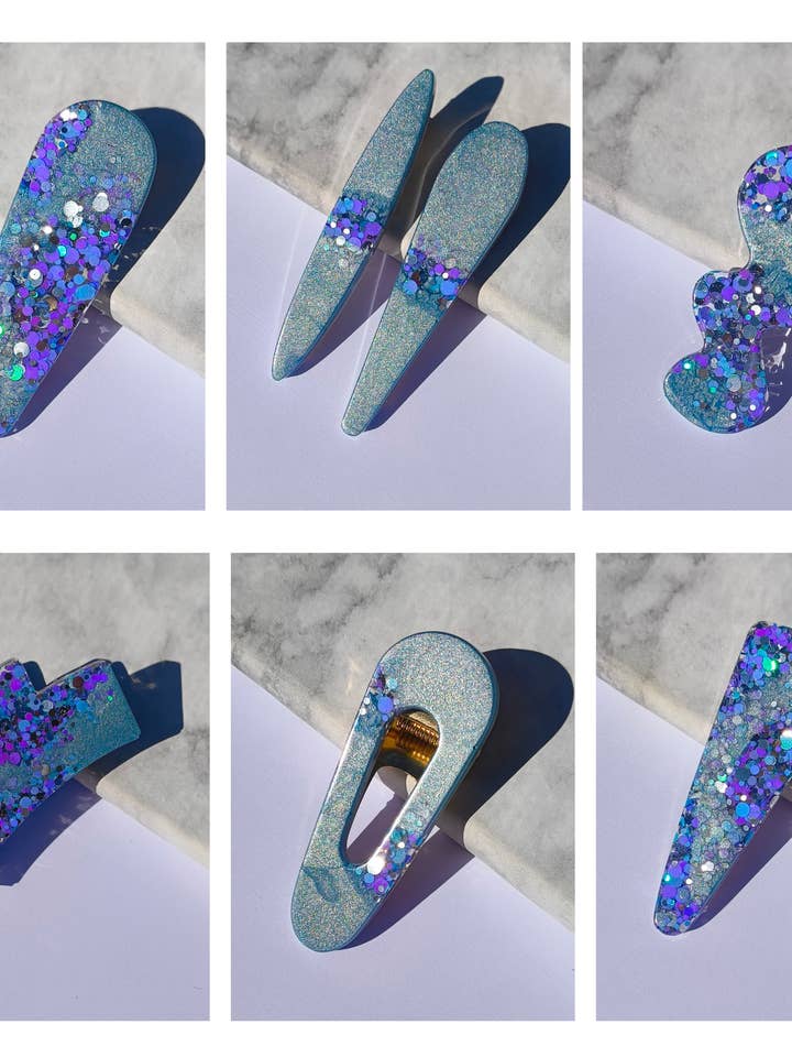 ⋒ RESIN HAIR CLIP PACK - PURPLE GLOW (11 ITEMS) ⋒ for wholesale by Gleebee