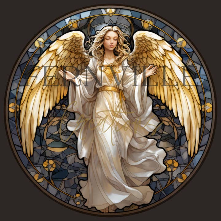 Fernville Creations - Wholesale Ornament - Christmas Angel Ceramic Ornament with Stained Glass Look