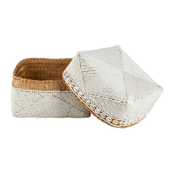 Angle - Wholesale Basket - White Beaded Baskets - Set of 3