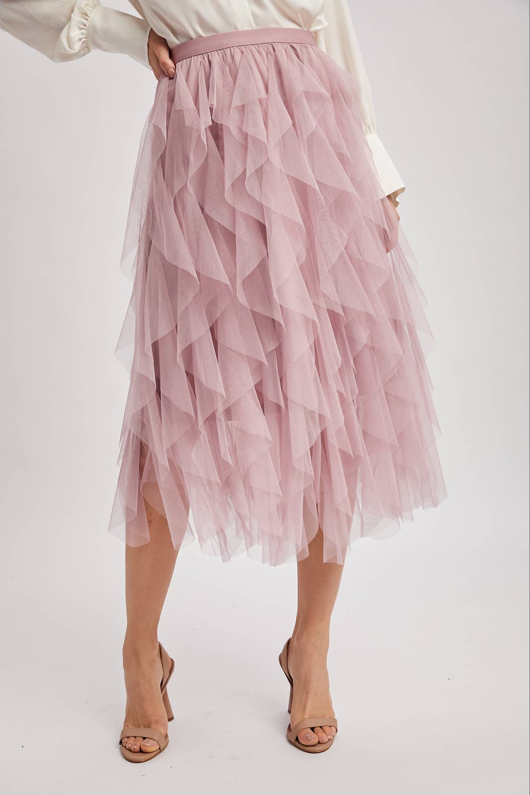 Bluivy - Wholesale Skirt - Women's - SPRIAL RUFFLED TULLE MIDI SKIRT11