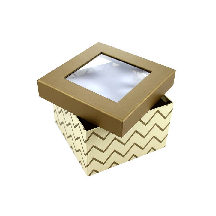 Gadsby – wholesale Gift box – Small Square Hamper Box with Window - Gold & Cream Gift Box1