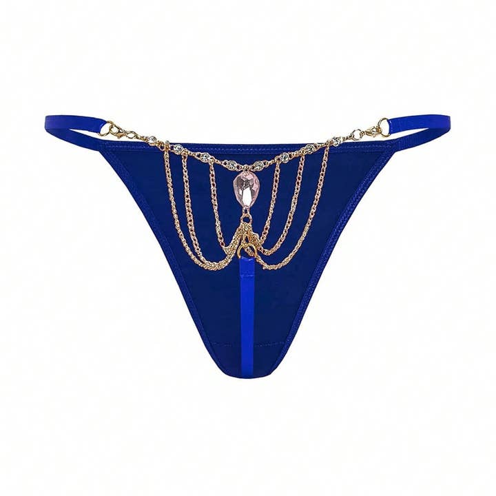 Perizoma sexy con catena metallica e gioiello incastonato per la vendita all'ingrosso da parte di Tourtiwi