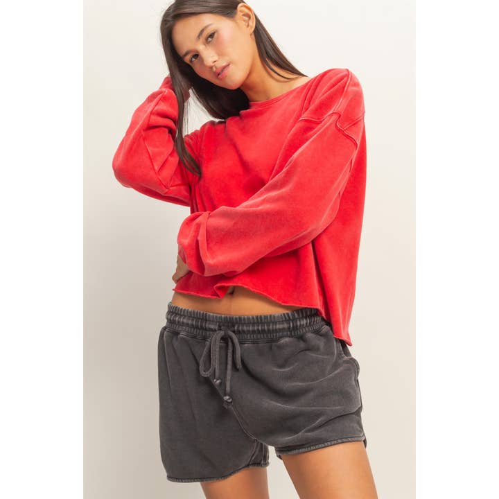 Cropped Mineral Wash Sweatshirt for wholesale by Double Zero