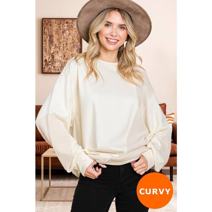 Chandail à manches contrastantes Plus Mineral Wash French Terry pour la vente par LIME N CHILI