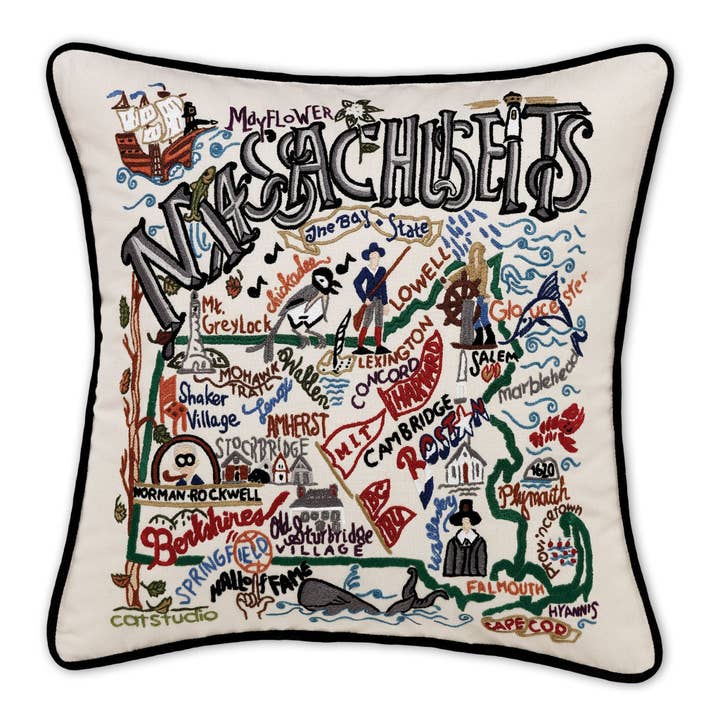 Massachusetts Hand-Embroidered Pillow for wholesale by catstudio