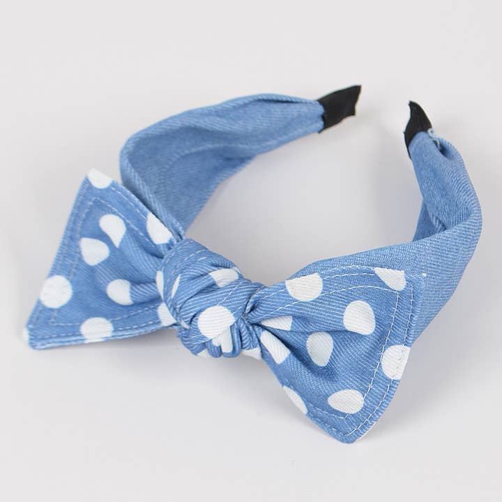 3AM BY H&D ACCESSORIES - Wholesale Fashion Headband - Women's - Polka Dot Denim Ribbon Headband2