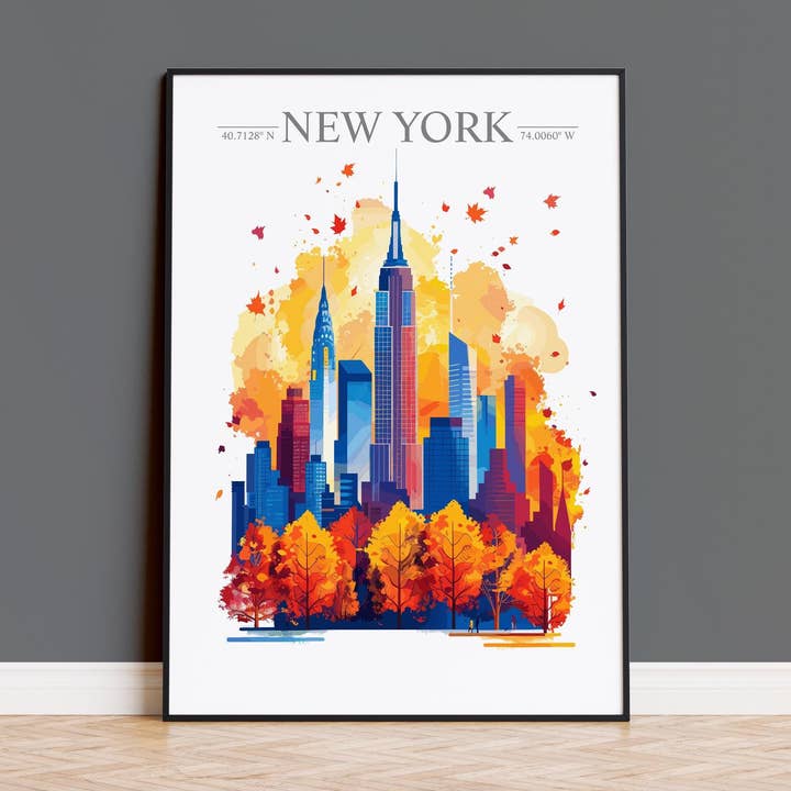 New York Skyline Travel Print Wall Art, New York Skyline Travel Poster, New York City, US City Art, New York Art Lovers Gift for wholesale by NQ Media Designs