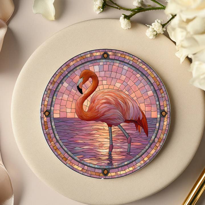 Flamingo Image Ceramic Coaster: Eco-Friendly Decor for wholesale by Fernville Creations