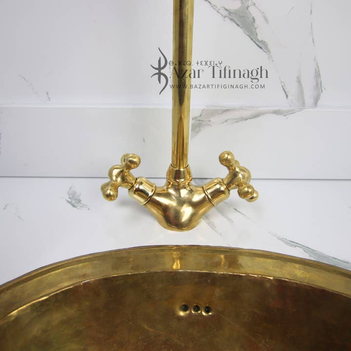 bazarifinagh - Wholesale Sculpture - Unlacquered brass bathroom faucet made by Moroccan artisan3