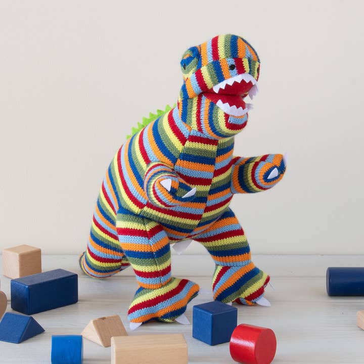 T Rex Zacht Speelgoed Dinosaurus Knuffel - Gebreide Regenboogstreep voor wholesale door Best Years Ltd