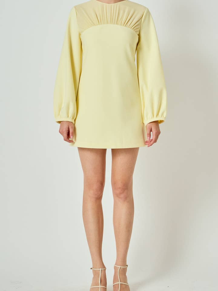 Mixed Media Mini Dress with Puff Sleeves for wholesale by Endless Rose