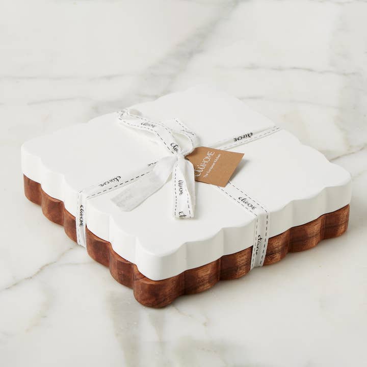 Square Scalloped Cutting and Serving Board Duo Set for wholesale by etúHOME
