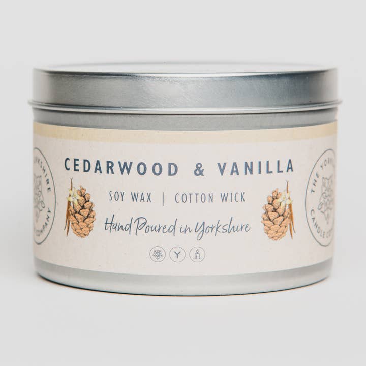 Cedarwood & Vanilla Large Tin | Scented Candle | Soy Wax for wholesale by The Yorkshire Candle Company Limited