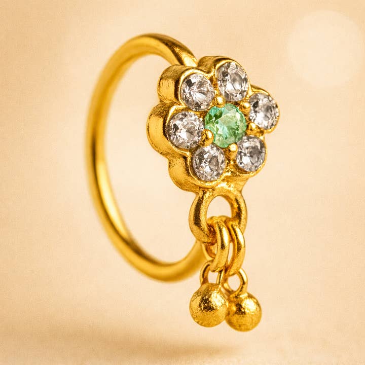 Light Green Gem 6 Stone Flower Ball Dangle Gold Nose Ring For Pierced Nose for wholesale on Faire0