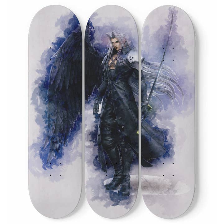 SkateboardArtsy - Wholesale Wall Accent - Final Fantasy 7 - Sephiroth Painting, 3-piece Skateboard Wall Art