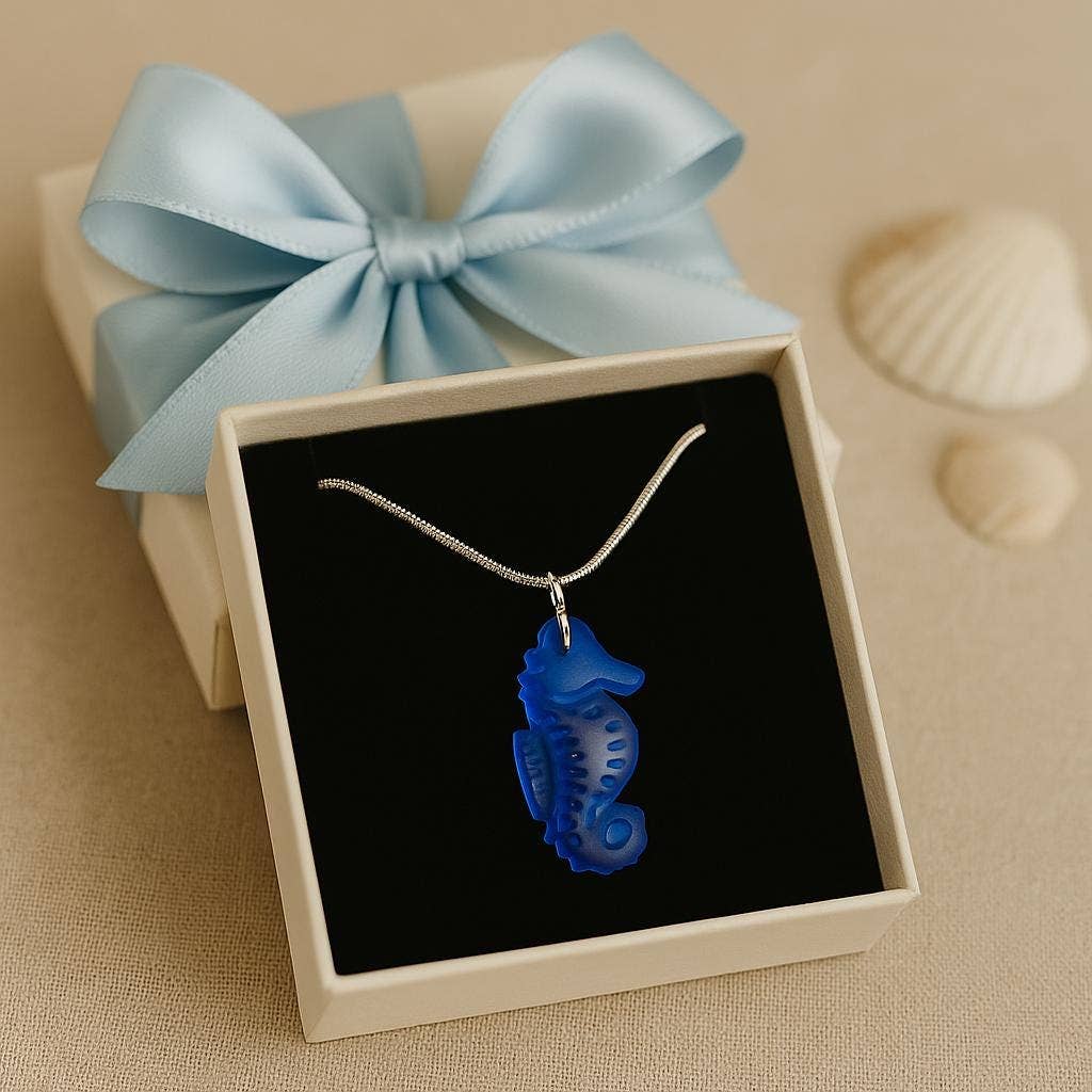 Bad Apple Designs - Wholesale Pendant/Charm Necklace - Ocean-Inspired Seahorse Sea Glass Necklace Handmade1