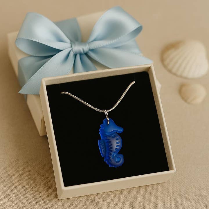 Bad Apple Designs - Wholesale Pendant/Charm Necklace - Ocean-Inspired Seahorse Sea Glass Necklace Handmade1