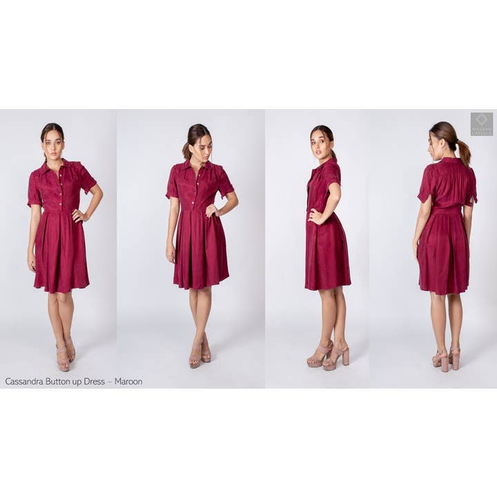 Cassandra Maroon Jurk met knoopsluiting voor wholesale door Modern Capsule