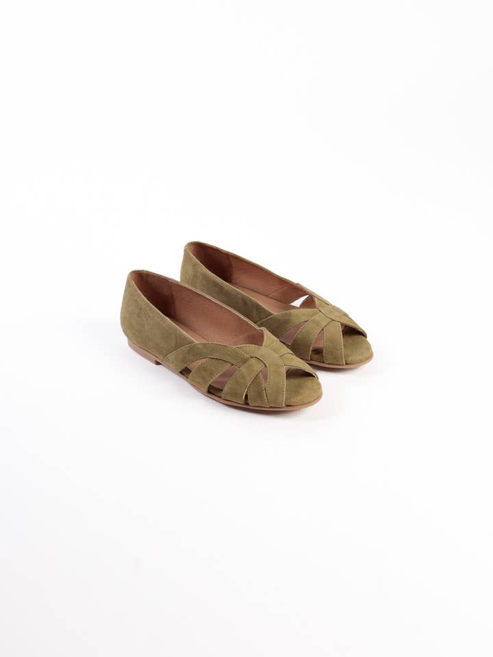 KMB Shoes - Venta al por mayor Calzado plano - Mujer - AMELIA VERDE OSCURO - Bailarinas Peep-Toe con Correas