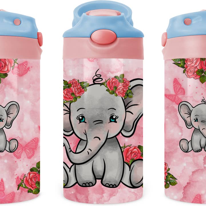 Baby Elephant With Roses Kids 12 oz Water Bottle Flip Top for wholesale by Crafty Casey's Wholesale