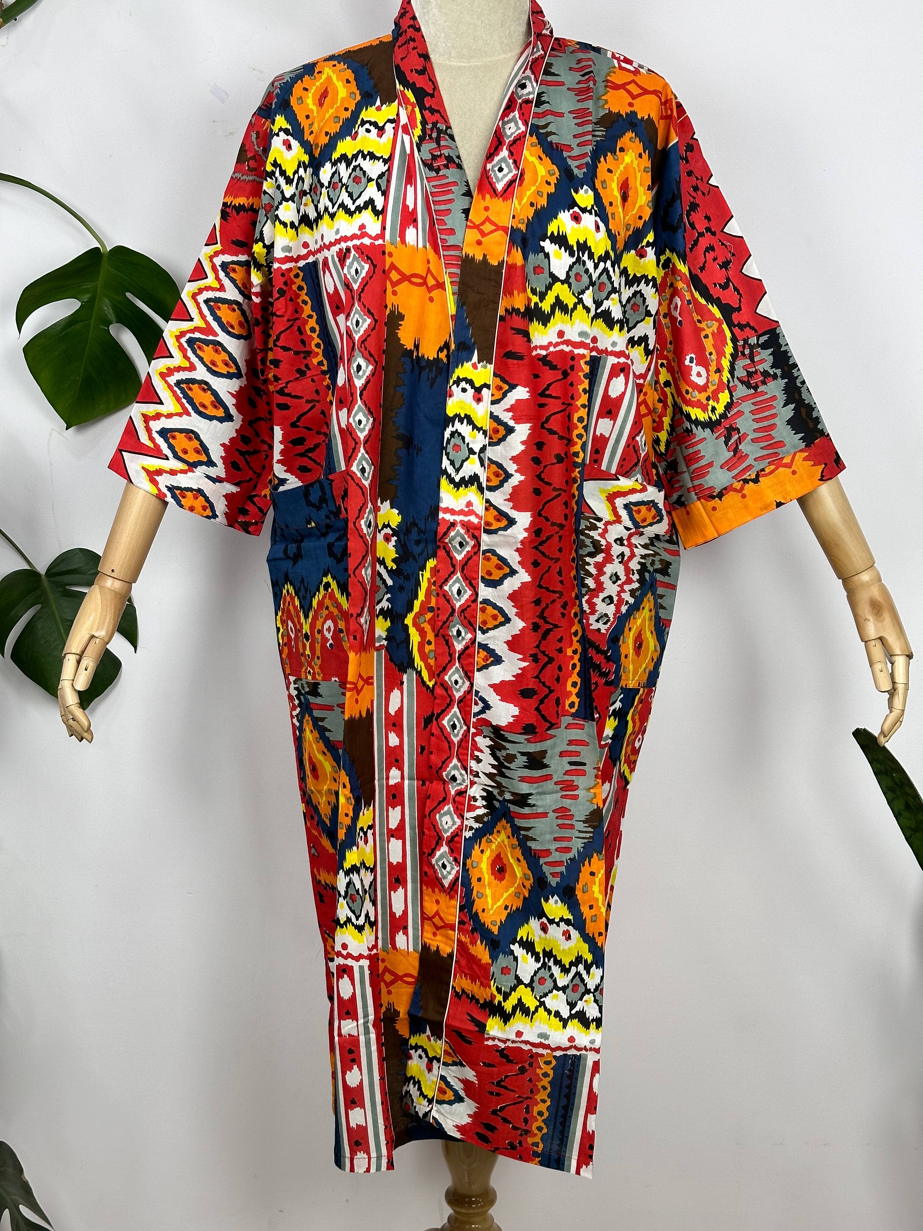 The Eastern Loom - Vendita all'ingrosso Vestaglia - Donna - Kimono da donna in cotone, accappatoio con stampa a mano, abbigliamento da casa unisex6