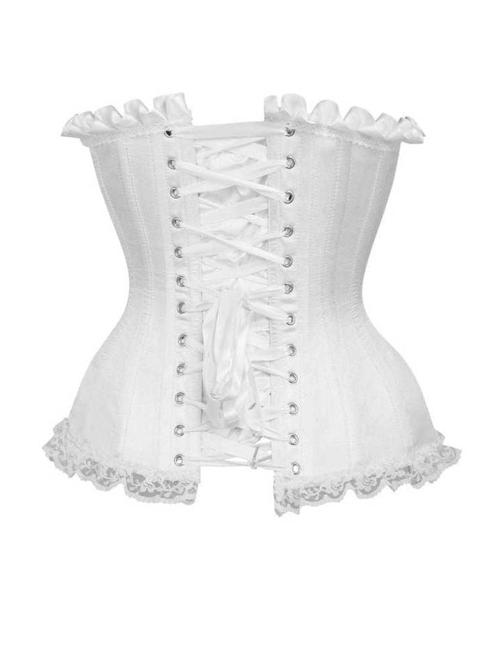 Daisy Corsets - Vente Corset – femme - Corset burlesque désossé en acier satiné blanc à tiroir supérieur7