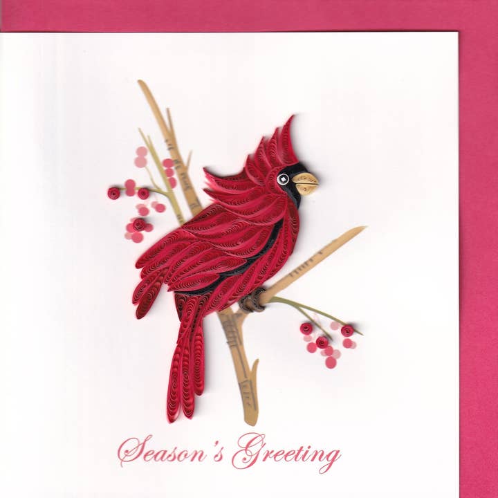 Blue Bird Cards - Wholesale Season's Greetings Card - Season's Greetings Cardinal Quilling Card