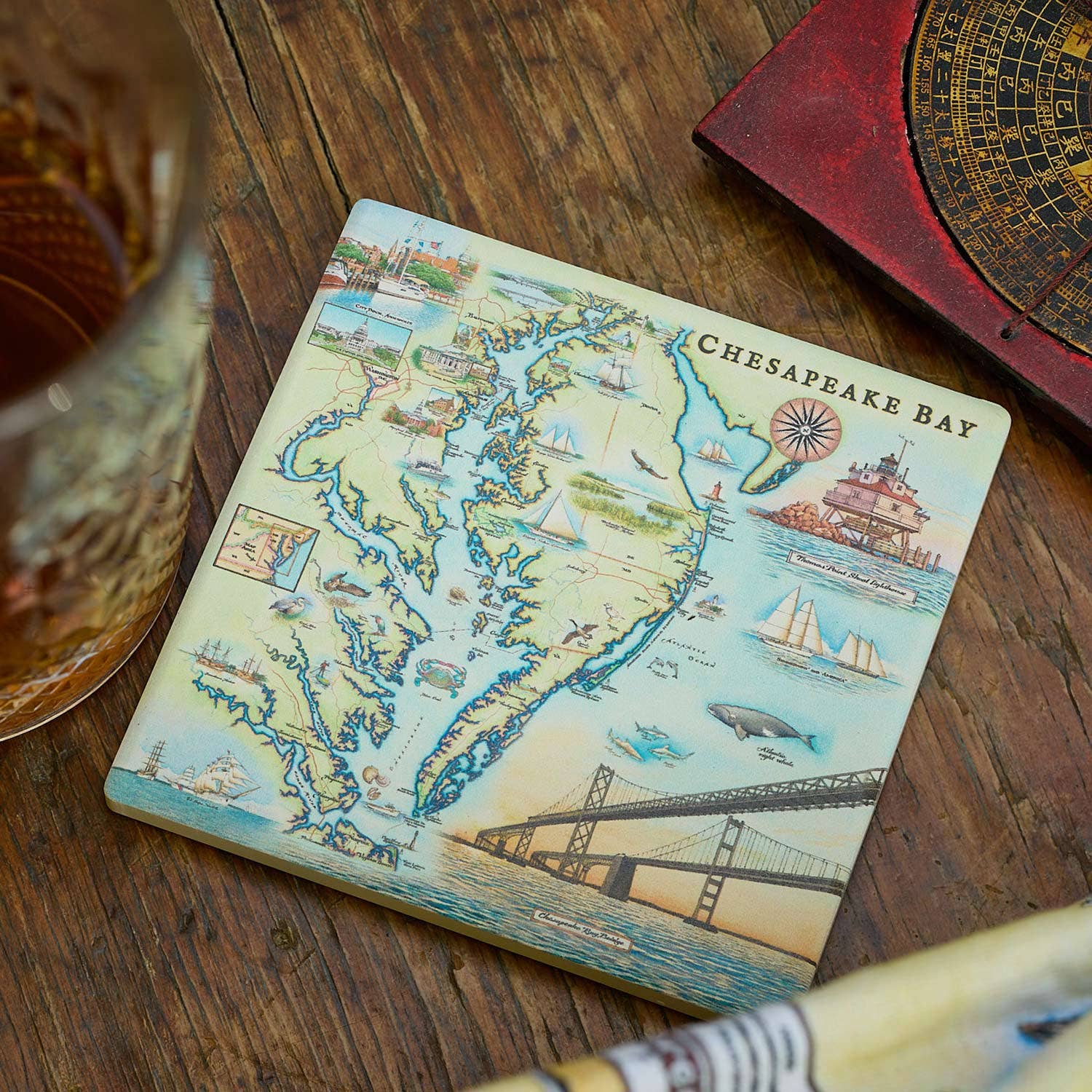 XPLORER MAPS – wholesale Underlägg – Chesapeake Bay Illustrerad Karta Keramisk Underlägg1