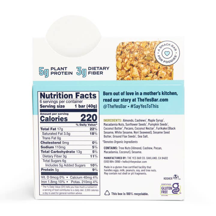 YES Bar® - Low Sugar Snack Bars - Wholesale Snack Bar - Black Sesame Sea Salt - Premium Real Food Snack Bar6